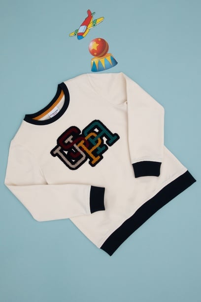 Erkek Çocuk Krem Bisiklet Yaka Sweatshirt