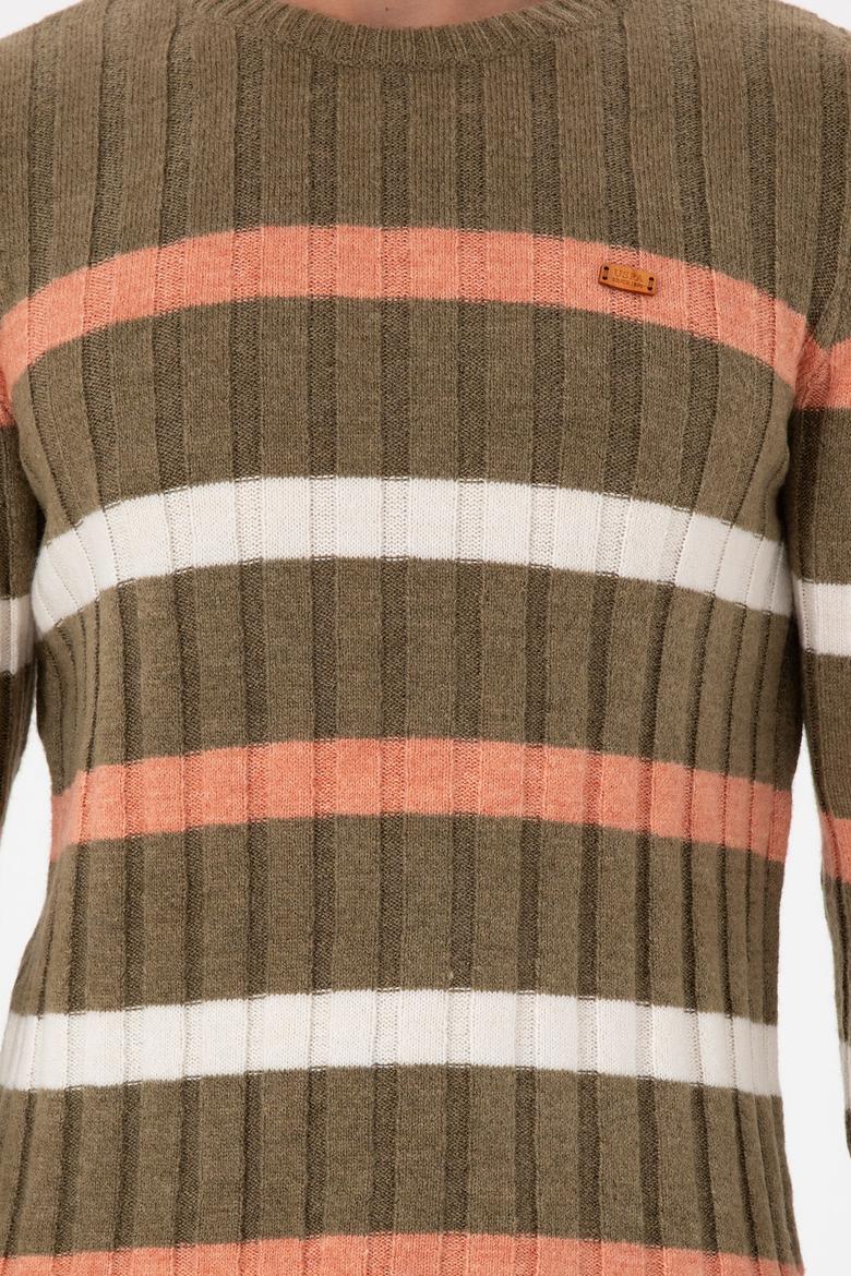 Erkek Regular Fit Bisiklet Yaka Haki Kazak - 50293109006