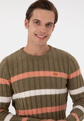 Erkek Regular Fit Bisiklet Yaka Haki Kazak - 50293109006