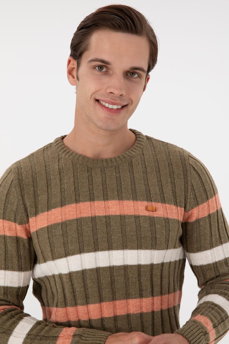 Erkek Regular Fit Bisiklet Yaka Haki Kazak - 50293109006