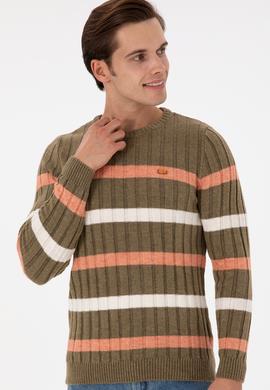 Erkek Regular Fit Bisiklet Yaka Haki Kazak - 50293109006