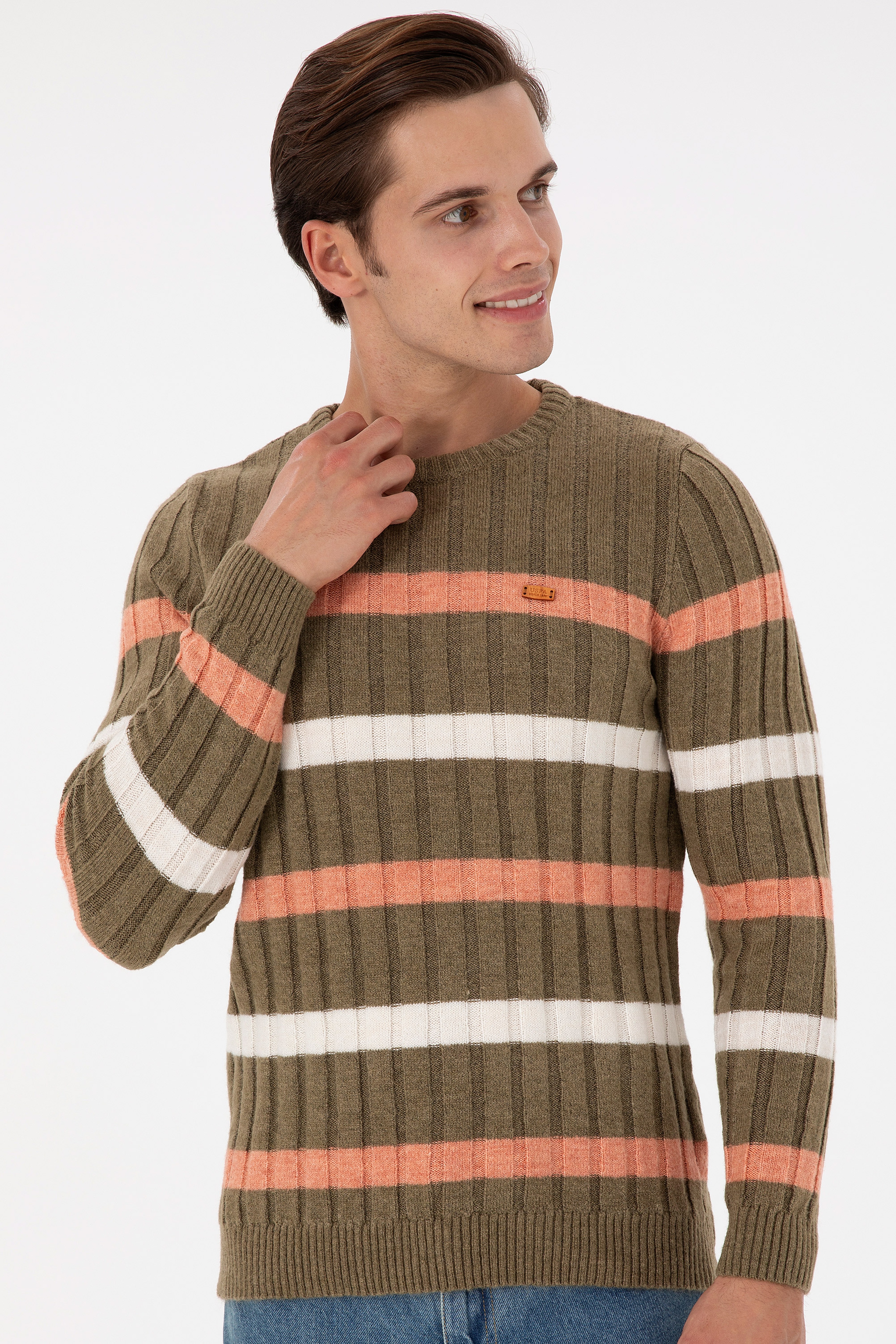 Erkek Regular Fit Bisiklet Yaka Haki Kazak - Image 3