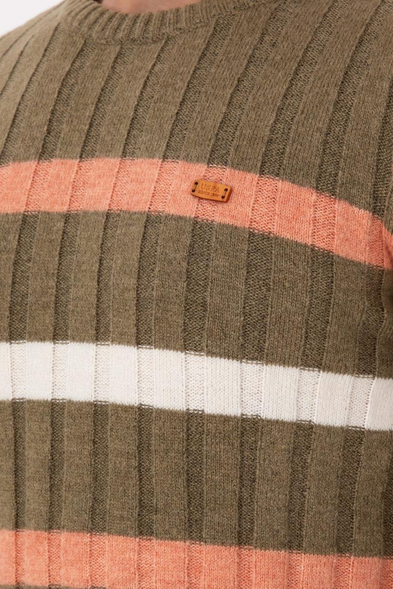 Erkek Regular Fit Bisiklet Yaka Haki Kazak - 50293109006