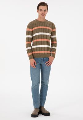 Erkek Regular Fit Bisiklet Yaka Haki Kazak - 50293109006