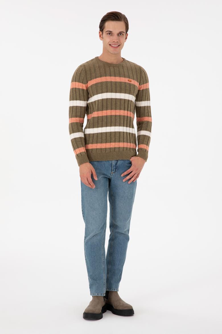 Erkek Regular Fit Bisiklet Yaka Haki Kazak - 50293109006