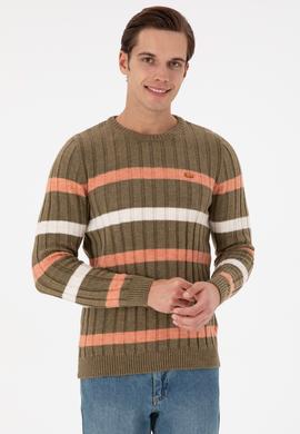 Erkek Regular Fit Bisiklet Yaka Haki Kazak - 50293109006