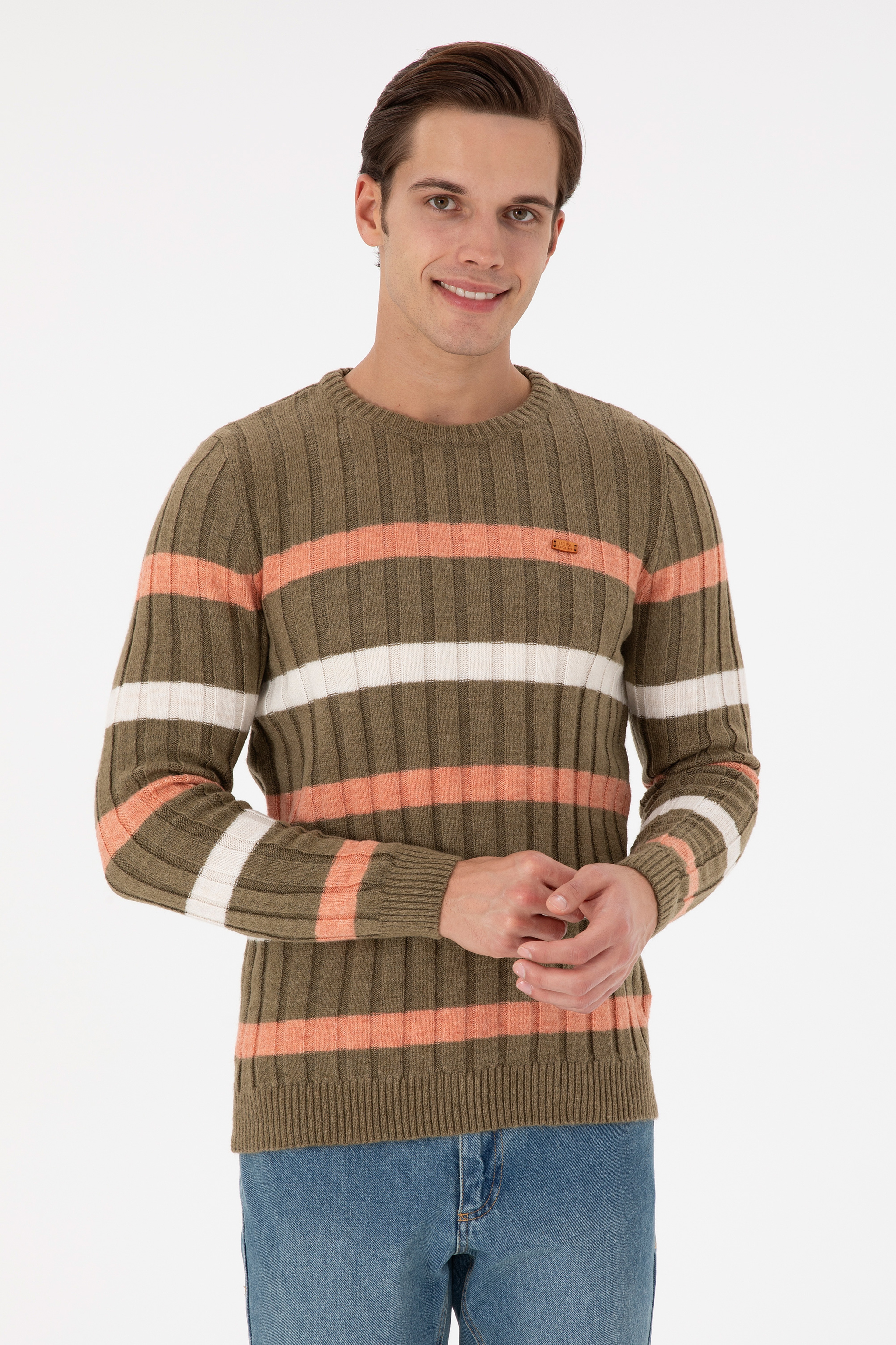 Erkek Regular Fit Bisiklet Yaka Haki Kazak - Image 1