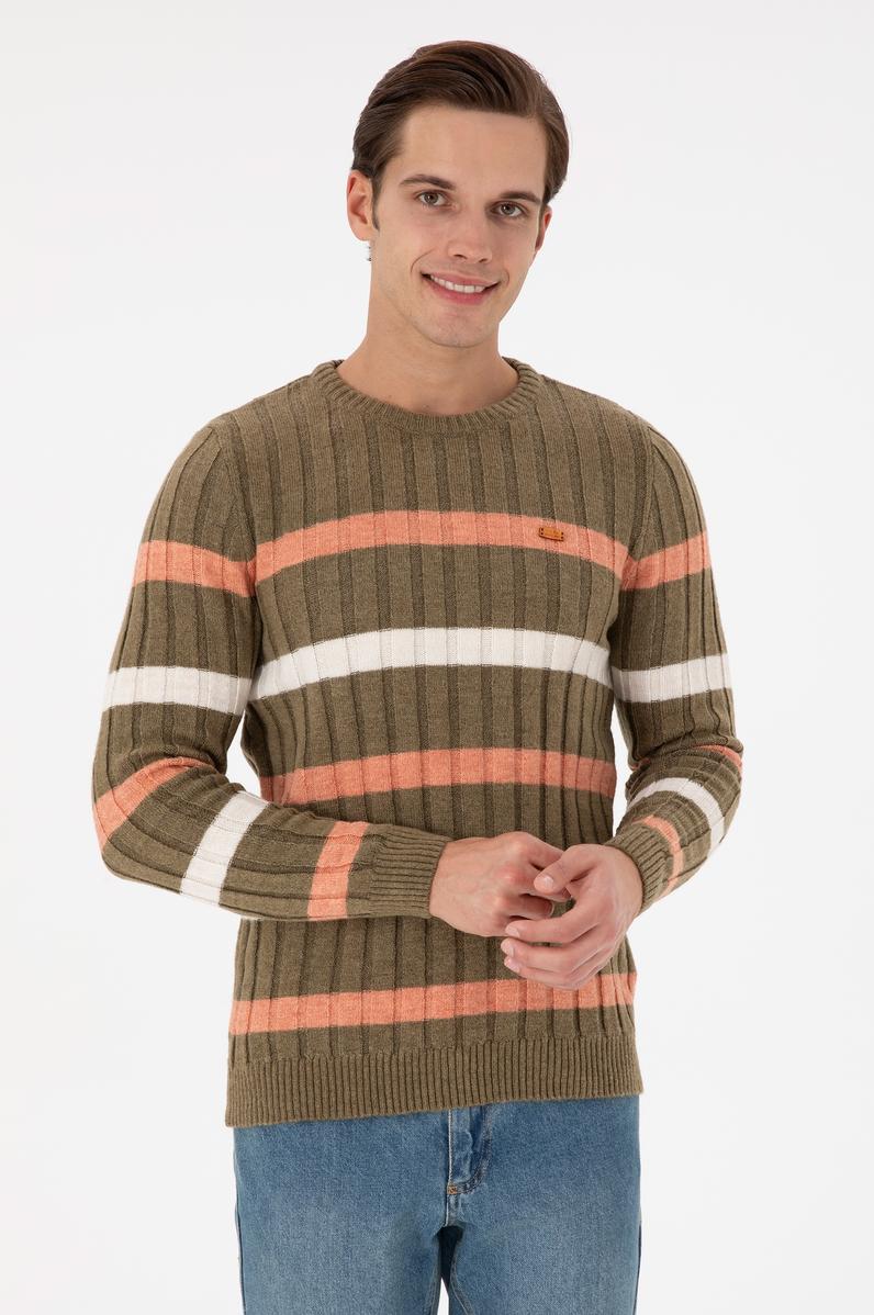 Erkek Regular Fit Bisiklet Yaka Haki Kazak