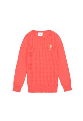 Kız Çocuk Nar Çiçeği Basic Bisiklet Yaka Kazak - 50288894116