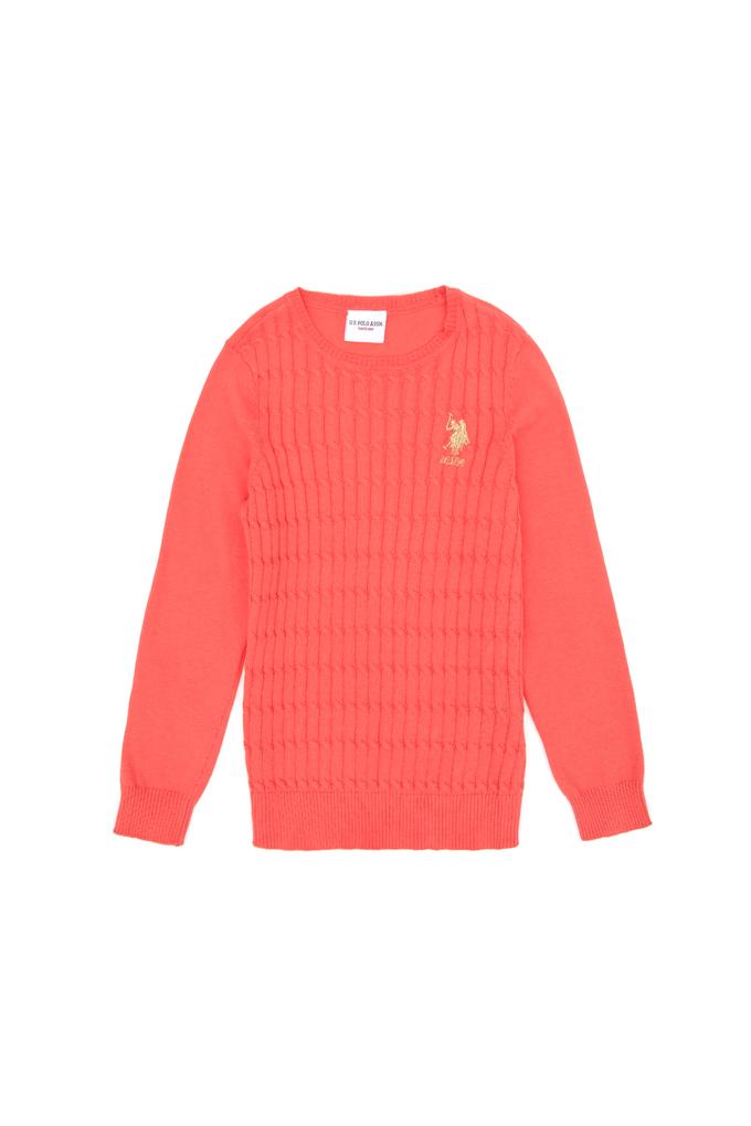 Kız Çocuk Nar Çiçeği Basic Bisiklet Yaka Kazak