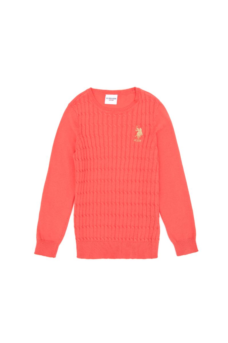 Kız Çocuk Nar Çiçeği Basic Bisiklet Yaka Kazak