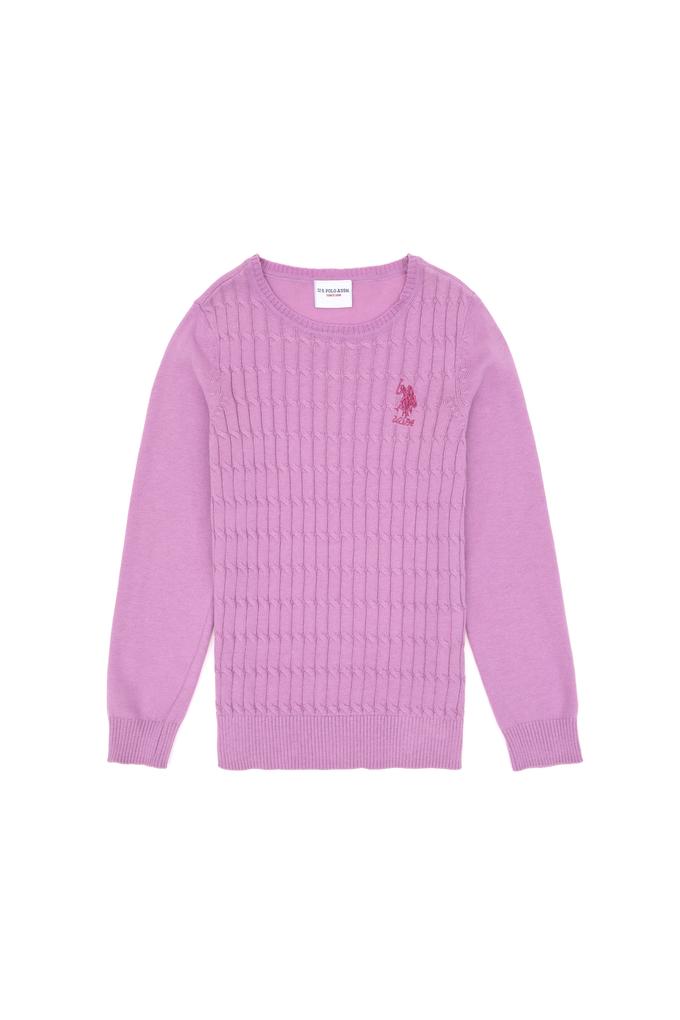 Kız Çocuk Lila Basic Bisiklet Yaka Kazak