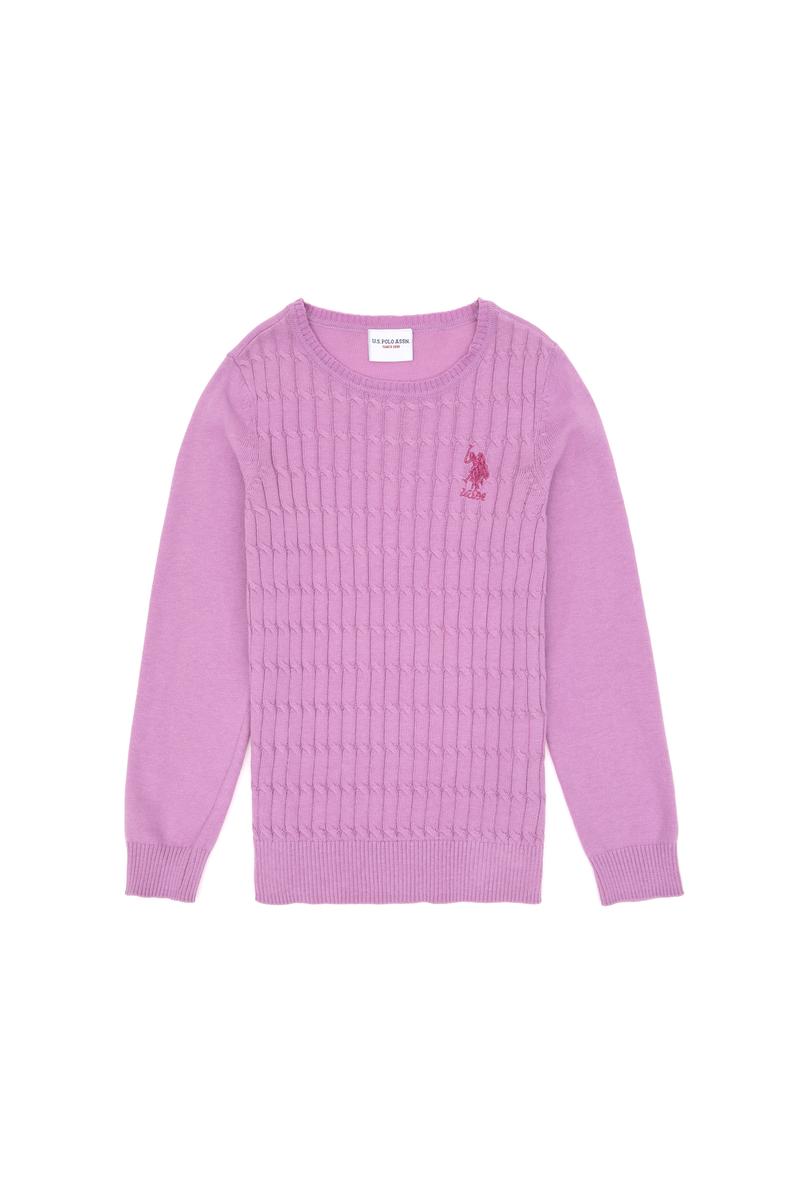 Kız Çocuk Lila Basic Bisiklet Yaka Kazak