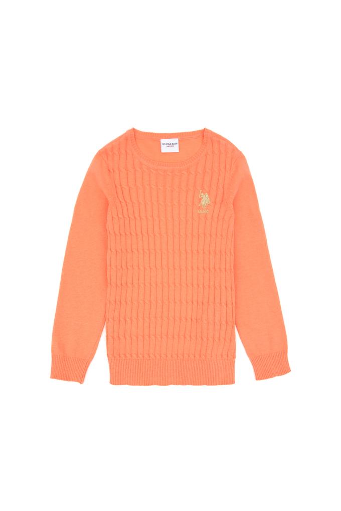 Kız Çocuk Somon Basic Bisiklet Yaka Kazak