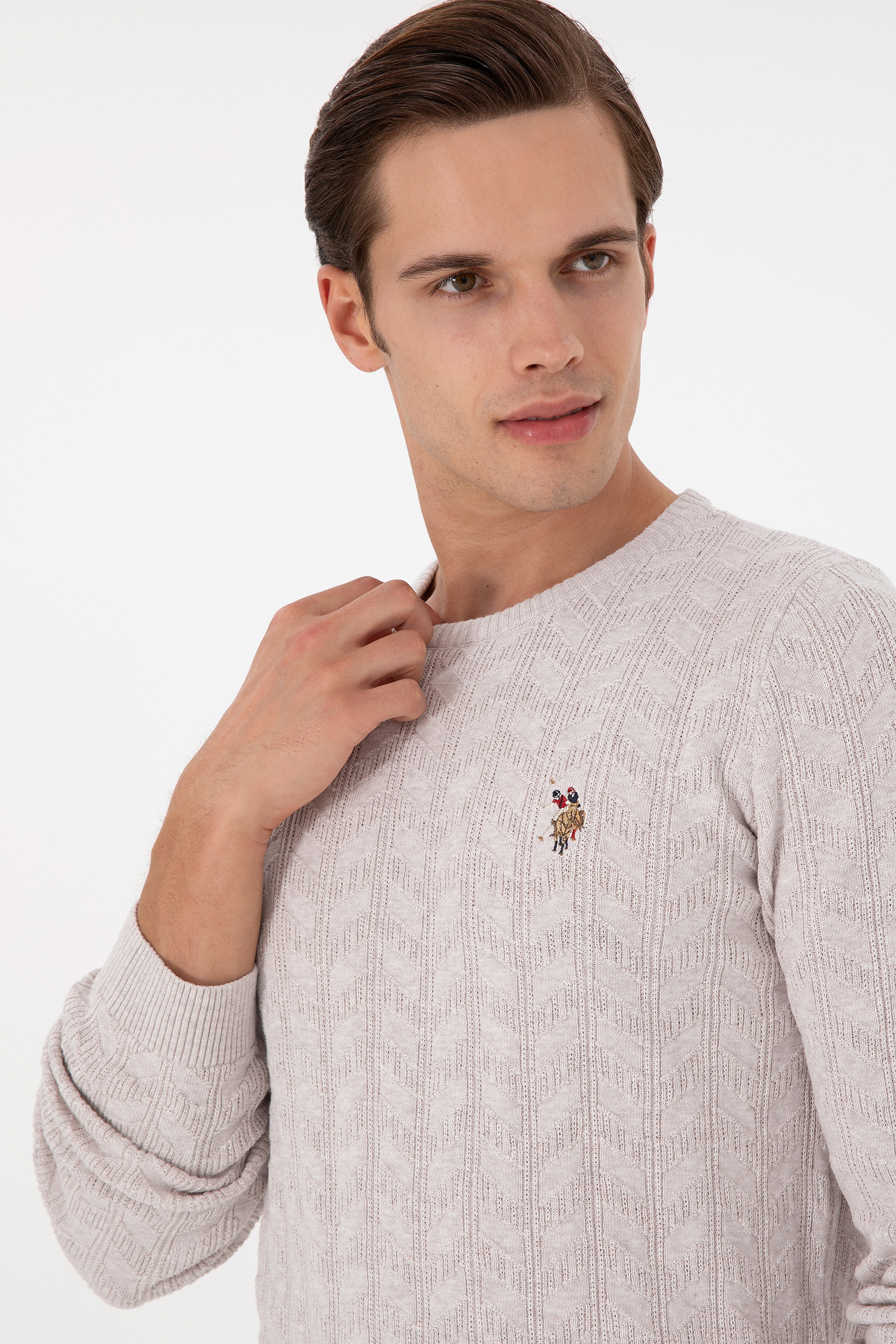 Erkek Slim Fit Bisiklet Yaka Taş Melanj Basic Kazak - Image 2