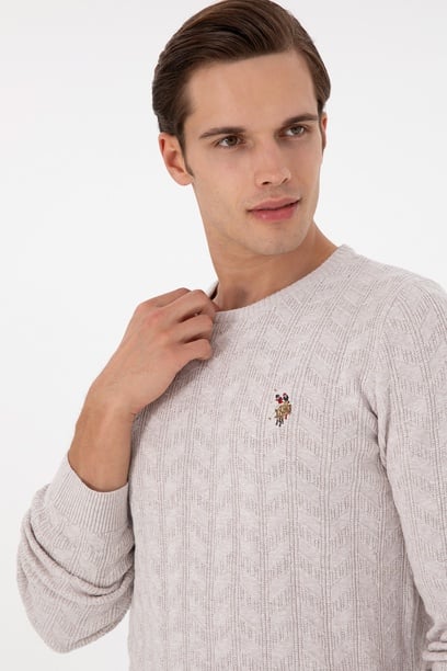 Erkek Slim Fit Bisiklet Yaka Taş Melanj Basic Kazak