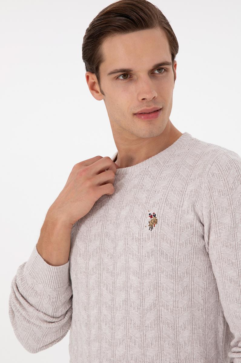 Erkek Slim Fit Bisiklet Yaka Taş Melanj Basic Kazak