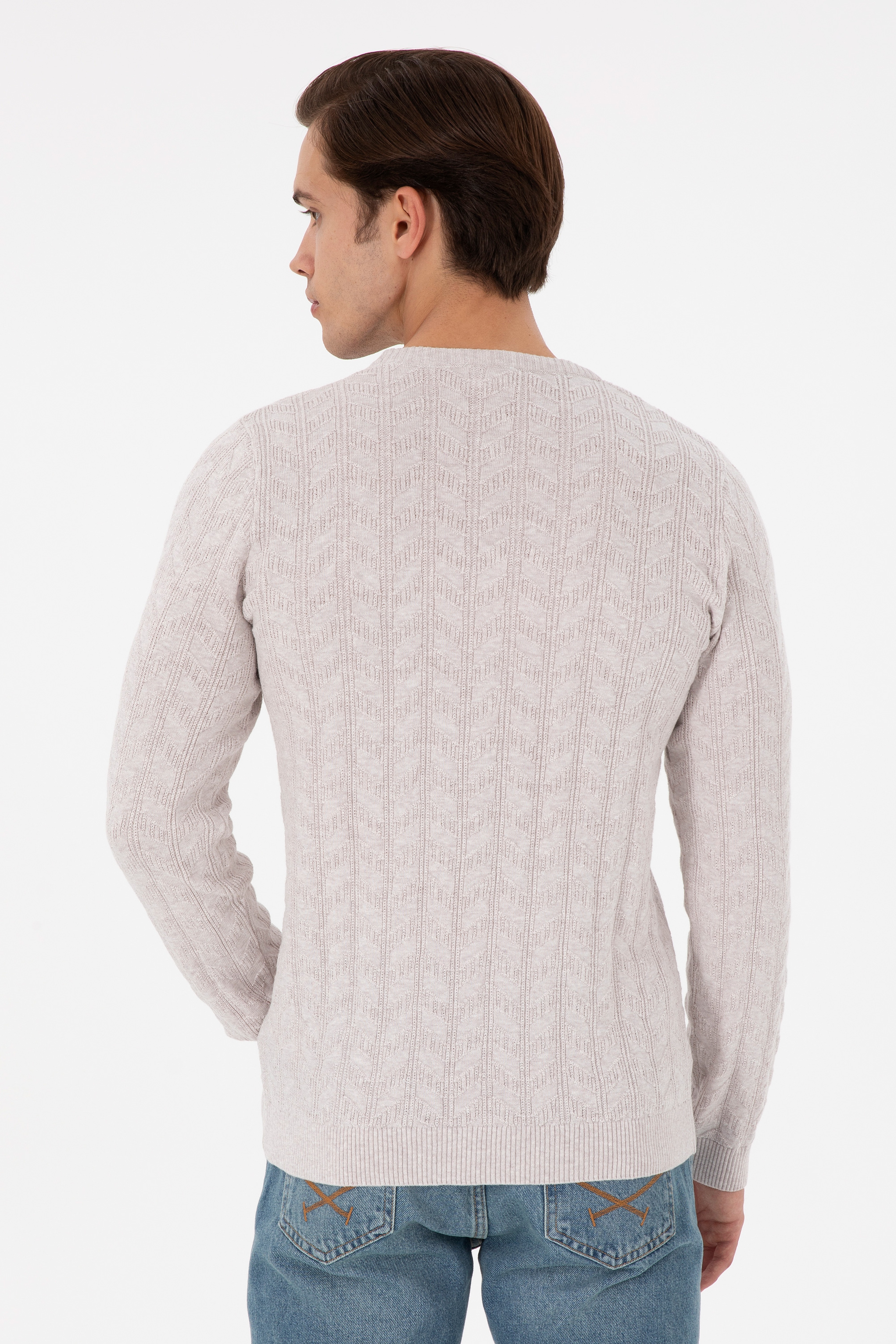 Erkek Slim Fit Bisiklet Yaka Taş Melanj Basic Kazak - Image 5