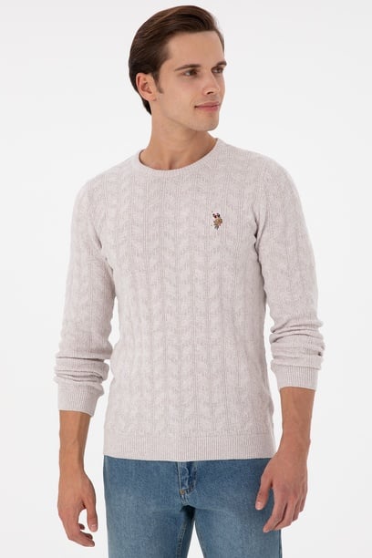 Erkek Slim Fit Bisiklet Yaka Taş Melanj Basic Kazak