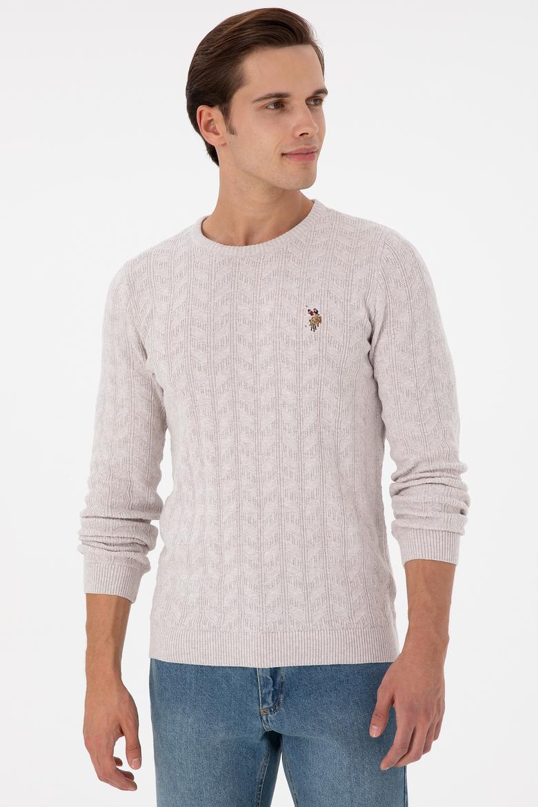 Erkek Slim Fit Bisiklet Yaka Taş Melanj Basic Kazak - 50288883046