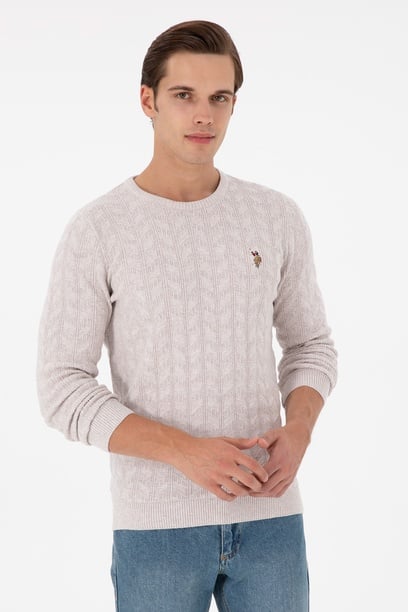 Erkek Slim Fit Bisiklet Yaka Taş Melanj Basic Kazak