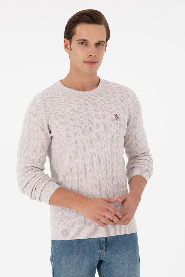 Erkek Slim Fit Bisiklet Yaka Taş Melanj Basic Kazak