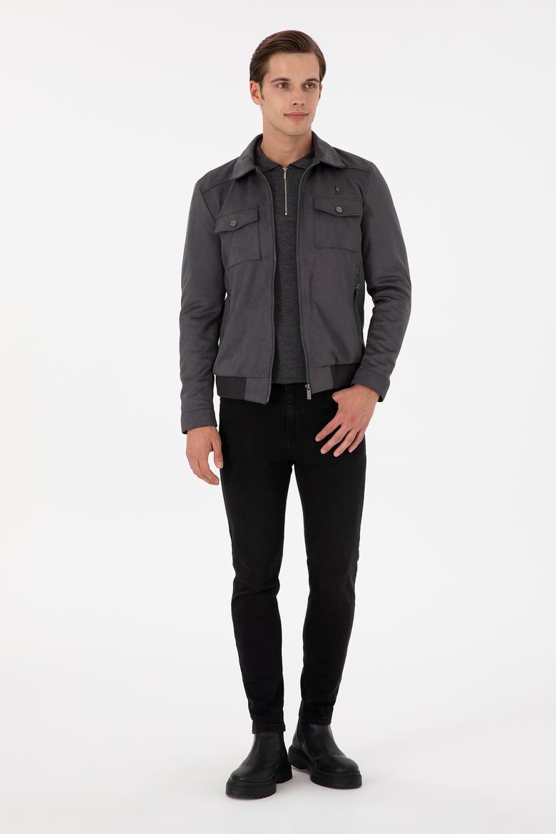 Erkek Gri Deri Ceket - 50297245011