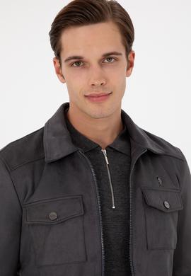 Erkek Gri Deri Ceket - 50297245011