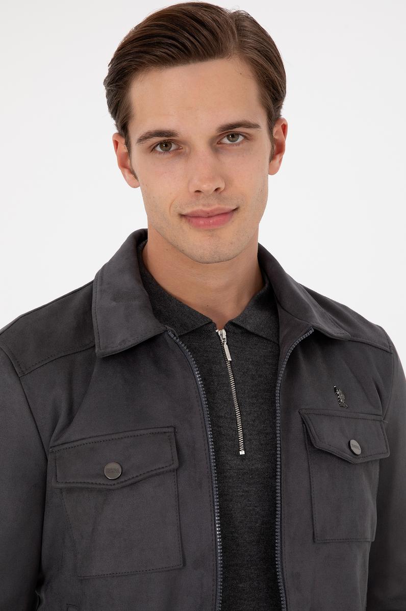 Erkek Gri Deri Ceket