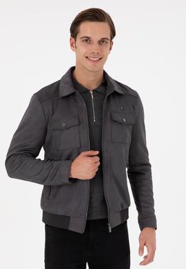 Erkek Gri Deri Ceket - 50297245011