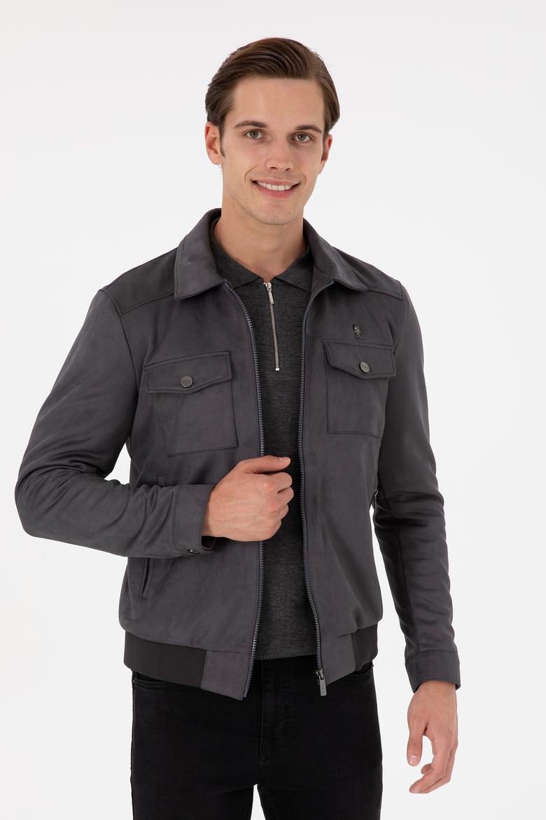 Erkek Gri Deri Ceket