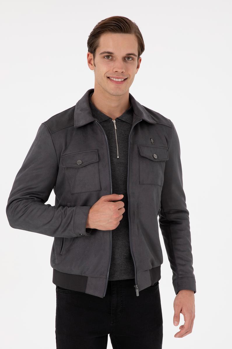 Erkek Gri Deri Ceket