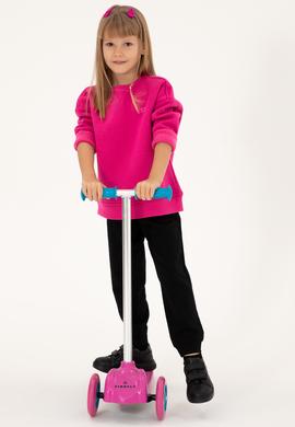 Kız Çocuk Fuşya Şardonlu Bisiklet Yaka Basic Sweatshirt - 50297451038