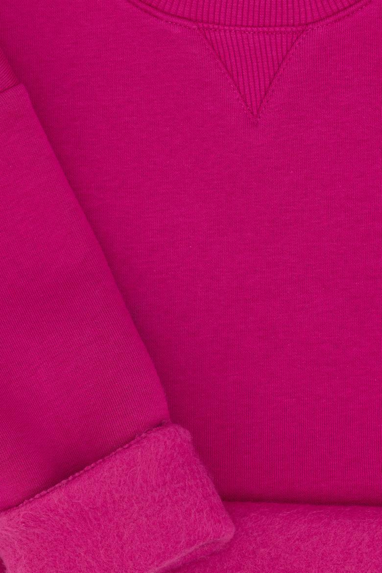 Kız Çocuk Fuşya Şardonlu Bisiklet Yaka Basic Sweatshirt - 50297451038