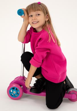 Kız Çocuk Fuşya Şardonlu Bisiklet Yaka Basic Sweatshirt - 50297451038