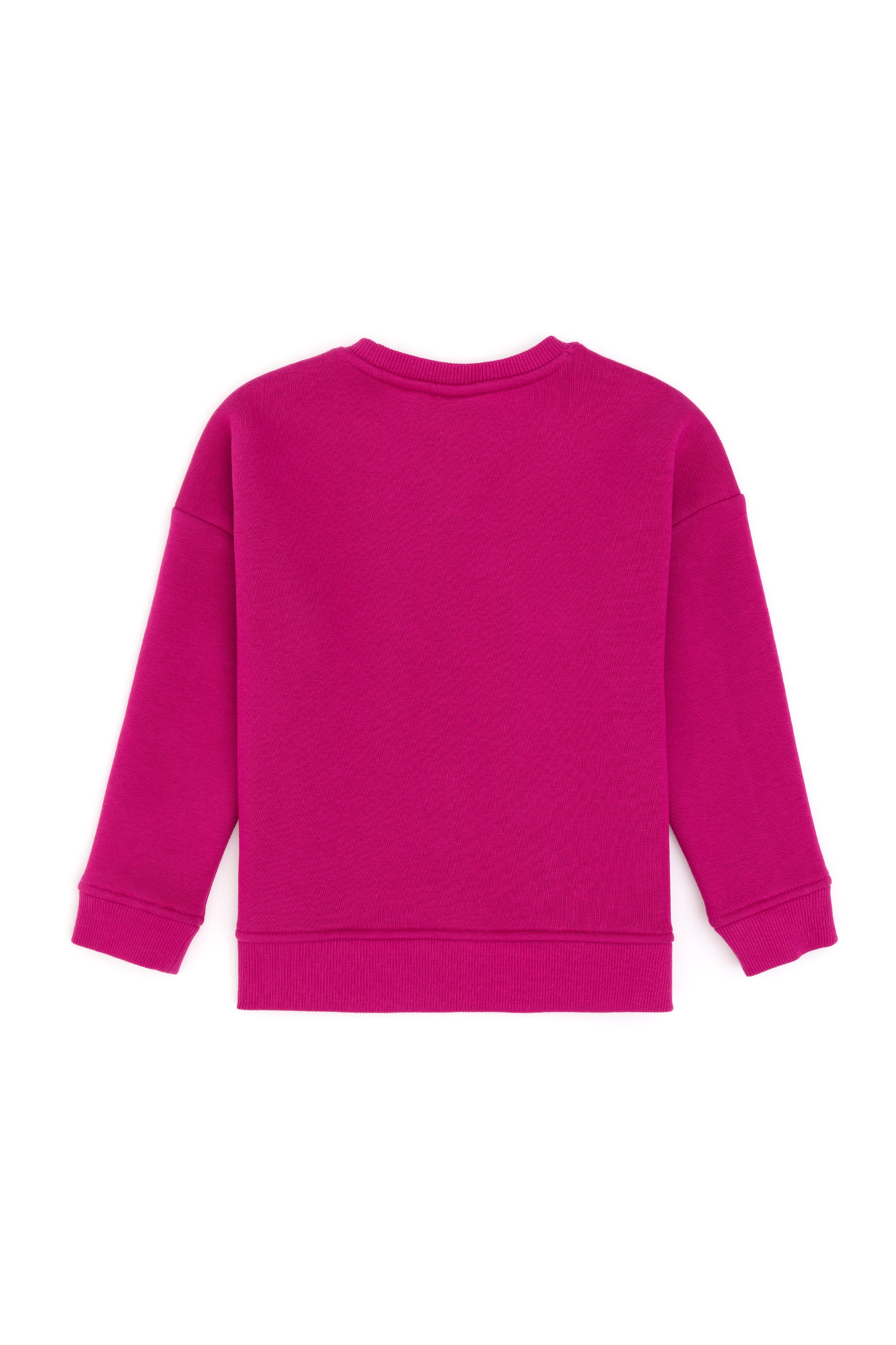 Kız Çocuk Fuşya Şardonlu Bisiklet Yaka Basic Sweatshirt
