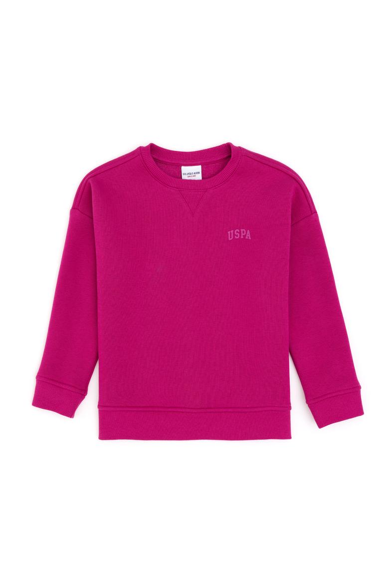 Kız Çocuk Fuşya Şardonlu Bisiklet Yaka Basic Sweatshirt - 50297451038