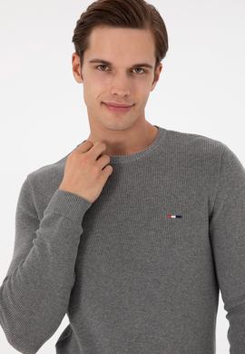 Erkek Slim Fit Bisiklet Yaka Gri Melanj Basic Kazak - 50298282065