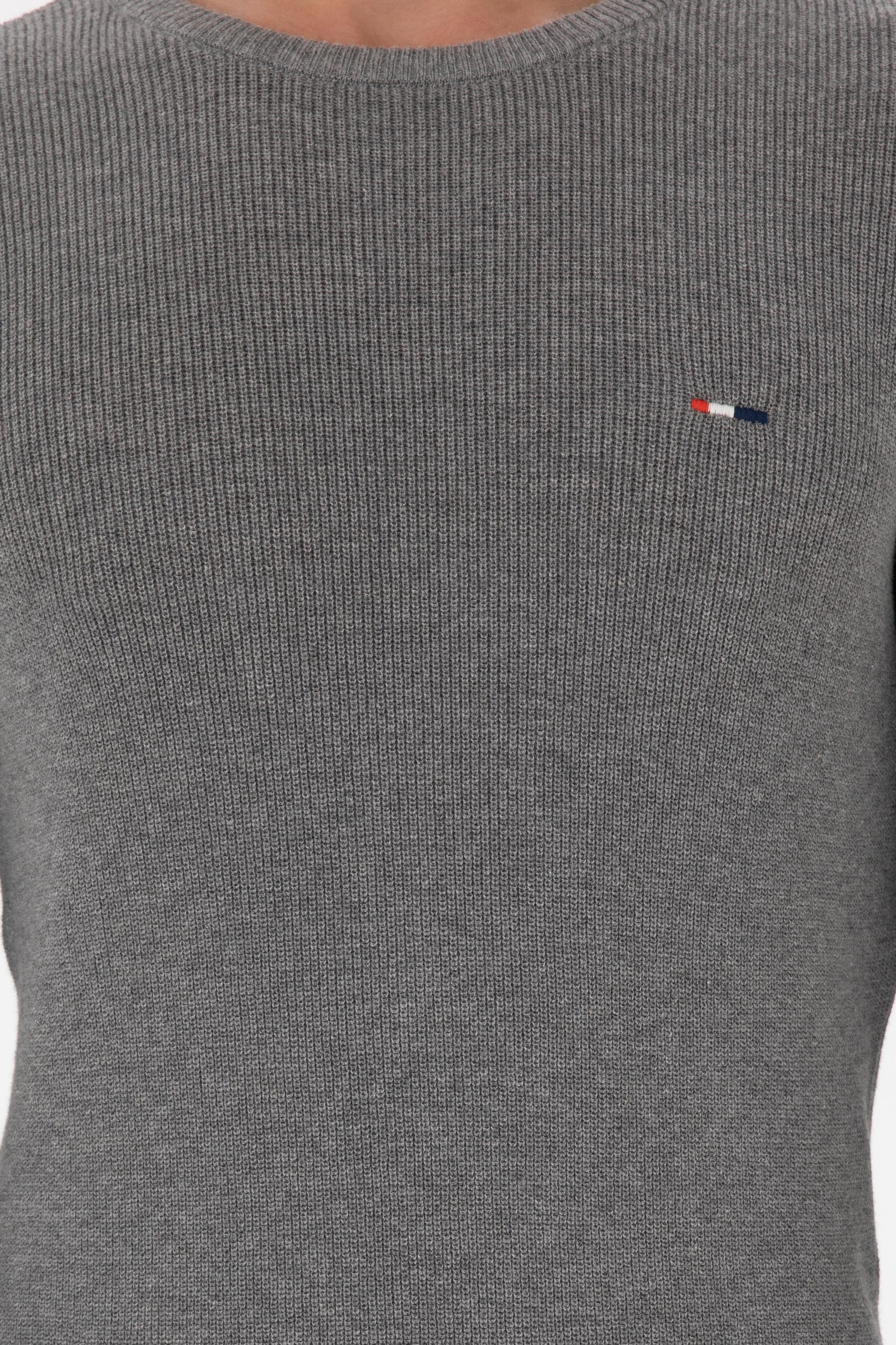 Erkek Slim Fit Bisiklet Yaka Gri Melanj Basic Kazak - Image 6