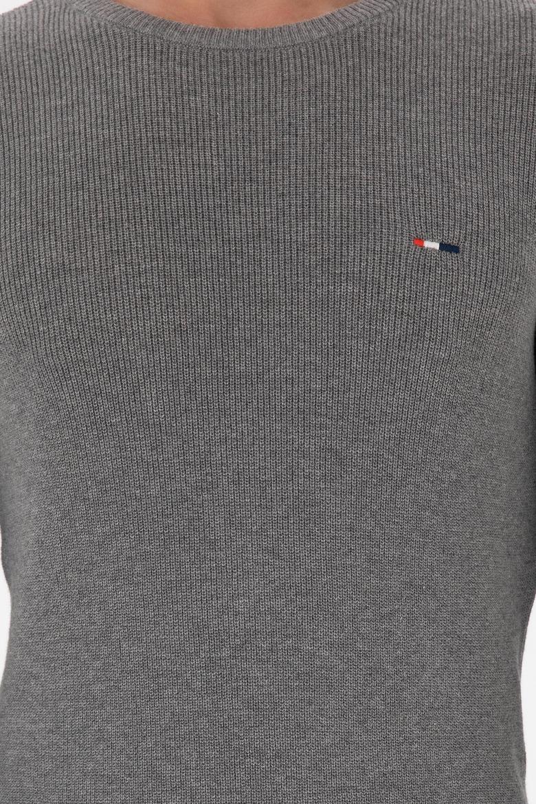 Erkek Slim Fit Bisiklet Yaka Gri Melanj Basic Kazak - 50298282065