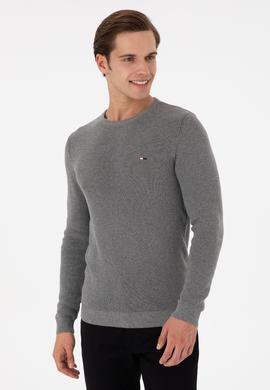 Erkek Slim Fit Bisiklet Yaka Gri Melanj Basic Kazak - 50298282065