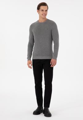 Erkek Slim Fit Bisiklet Yaka Gri Melanj Basic Kazak - 50298282065