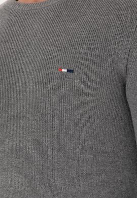 Erkek Slim Fit Bisiklet Yaka Gri Melanj Basic Kazak - 50298282065