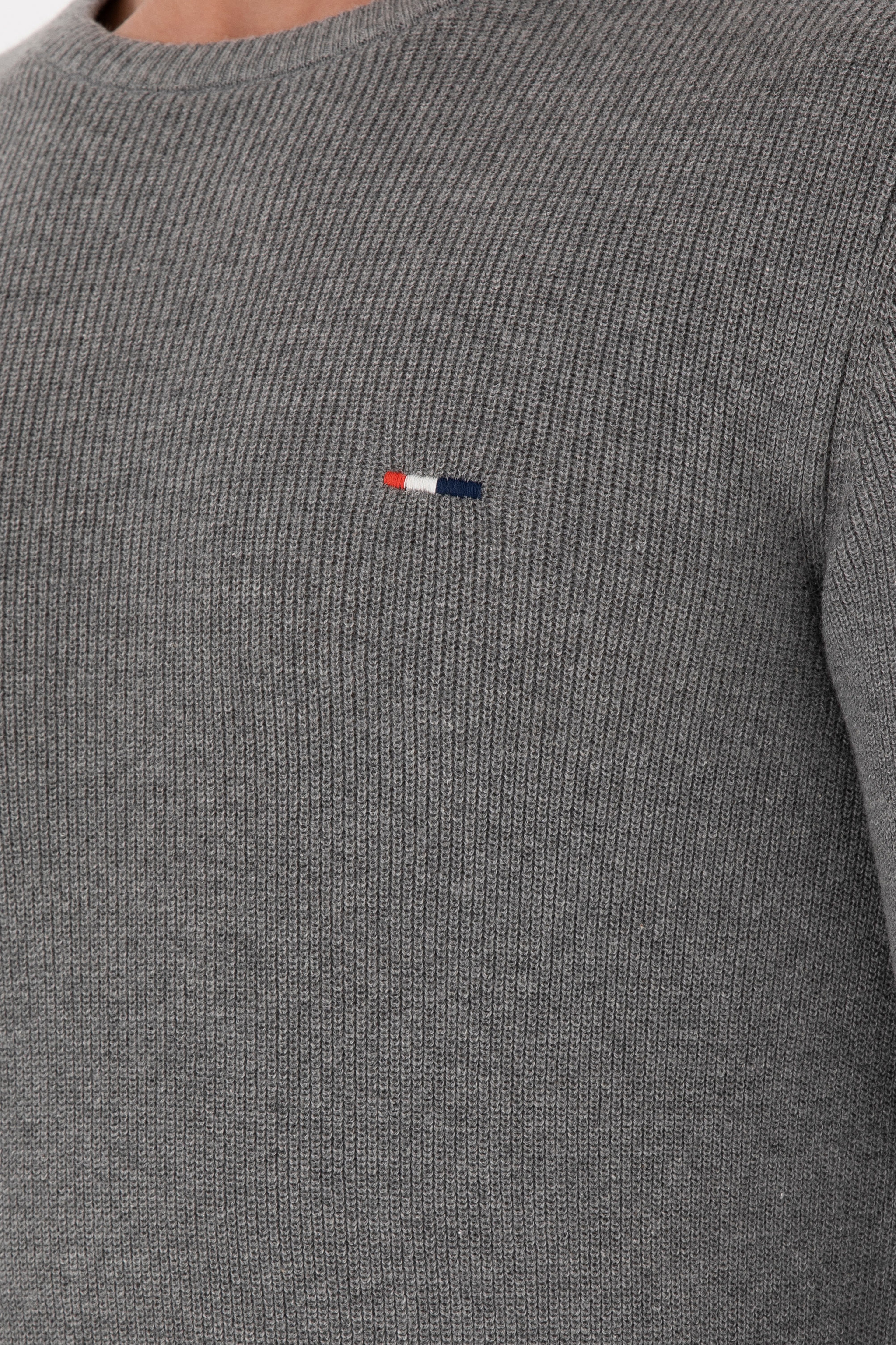 Erkek Slim Fit Bisiklet Yaka Gri Melanj Basic Kazak - Image 7