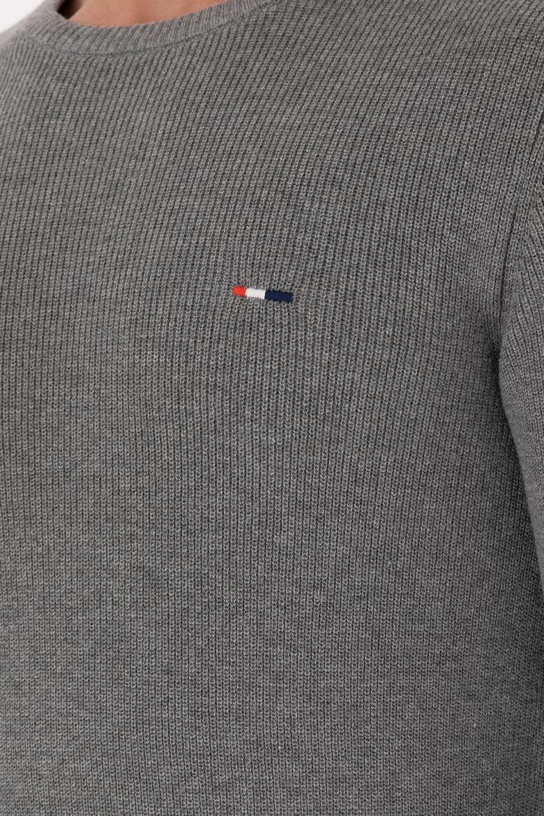 Erkek Slim Fit Bisiklet Yaka Gri Melanj Basic Kazak - 50298282065