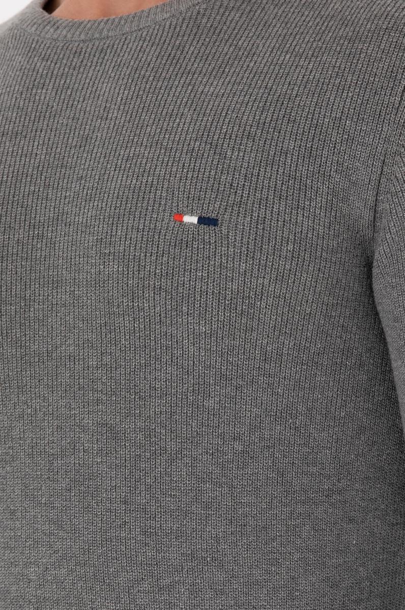 Erkek Slim Fit Bisiklet Yaka Gri Melanj Basic Kazak