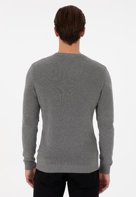 Erkek Slim Fit Bisiklet Yaka Gri Melanj Basic Kazak - 50298282065