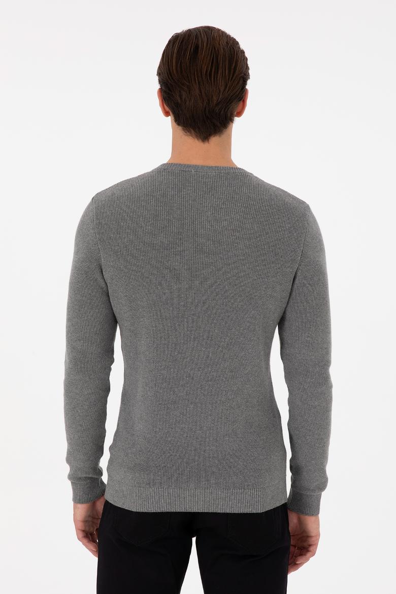 Erkek Slim Fit Bisiklet Yaka Gri Melanj Basic Kazak - 50298282065