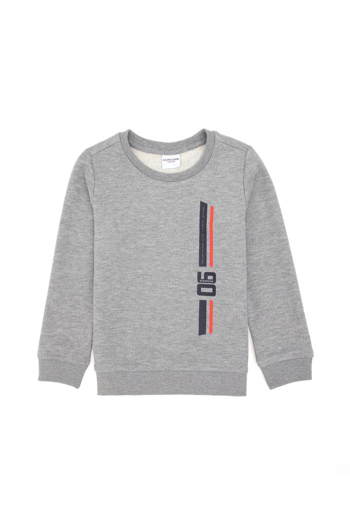 Erkek Çocuk Gri Melanj Basic Bisiklet Yaka Sweatshirt