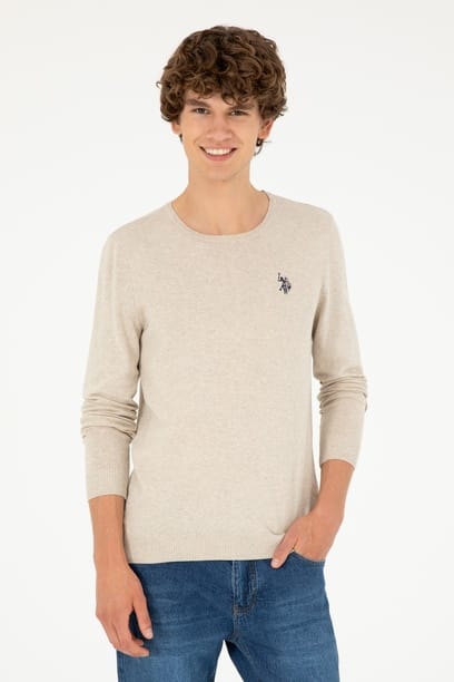 Erkek Bisiklet Yaka Slim Fit Taş Melanj Basic Kazak